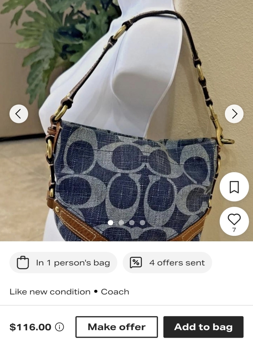 Coach Denim Signature Shoulder Bag with Brown Leather Trim iso ll